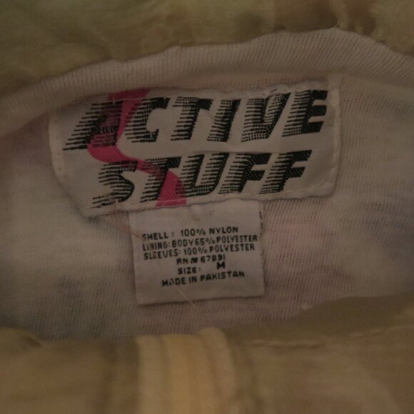 VTG 90s Active Stuff Track Jacket Windbreaker Floral Zip Size Medium Ivory Multi - Picture 4 of 7